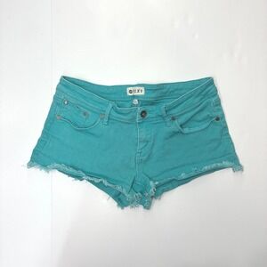 Roxy Womens Teal Denim Cutoff Shorts Low Rise Frayed Hem Size 28